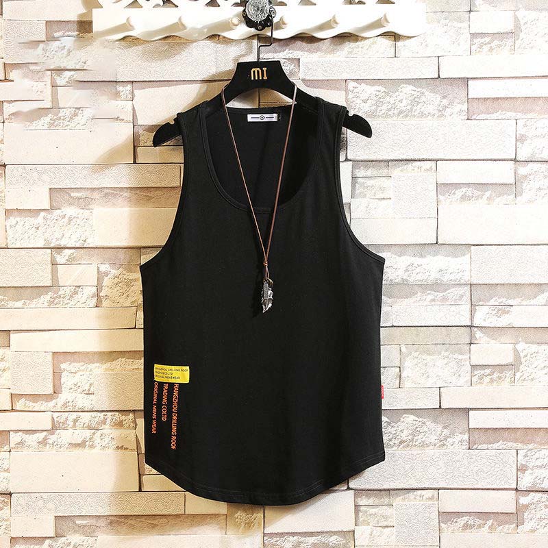 Men's Summer Sports Cotton Vest Fat Sleeveless T-shirt Cut Shoulder Loose Plus Fat Plus Size
