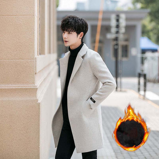 Autumn and Winter Mid-length Windbreaker Jacket Men Winter Plus Cotton Thick Coat Men