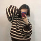 Striped knit jacket coat Thick color-matching turtleneck female student lazy wind loose pullover