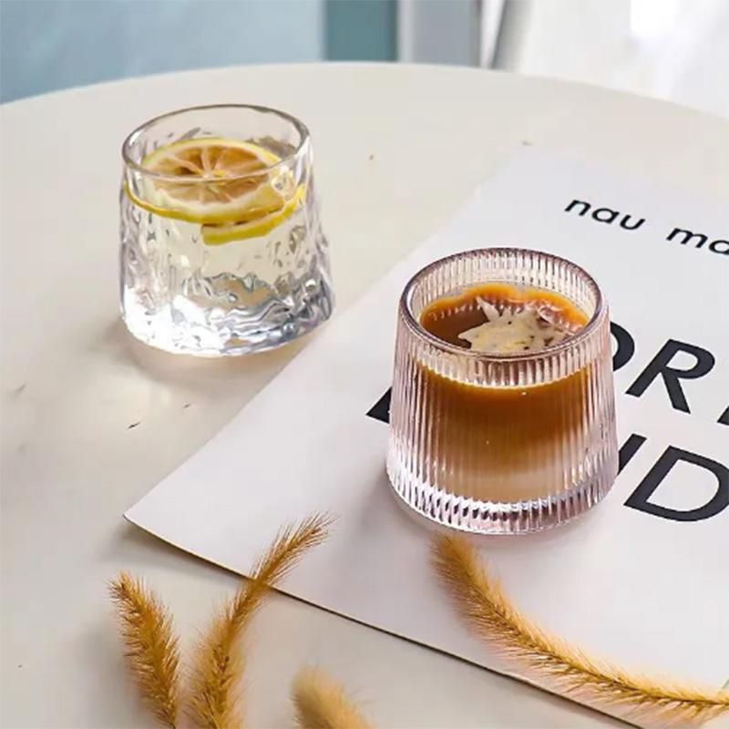 Ins Glass Retro Embossed Latte Cup Iced Coffee Cup Large Capacity Drink Cup Tumbler Cocktail Ice Hockey Cup