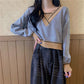Temperament Short Knit Sweater Women's Spring and Autumn Long-sleeved Sweater Design Niche V-neck Blouse Comfortable Stretch Slim Fit