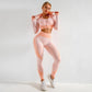 3PCS Seamless Knitted Yoga Suit Set Four Seasons Universal Hip Lift Fitness Sports Suit Gym Running Trousers Vest Long-sleeved Jacket Three-piece Set