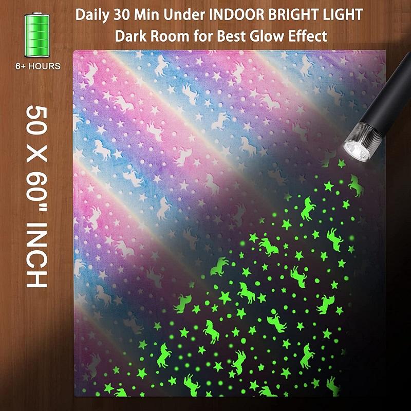 Glow In The Dark Throw Blanket Unicorn Blanket for Kids Unicorn Moon Blankets Super Cozy Plush Soft Fleece Blanket for Girls Boys Birthday Gifts
