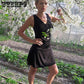 Summer Plus Size Dress Women Black Sleeveless V-neck Swimwear Swimdress and Shorts Set Sexy Mini Beach Dresses Girl