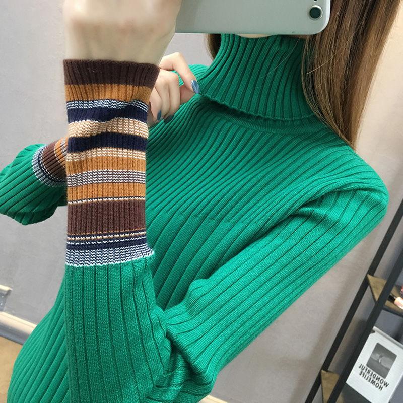 Ladies Half High Neck Sweater Plus Size Slim Long Sleeve Plus Velvet Thick Sweater Fashion All-match Women's Top