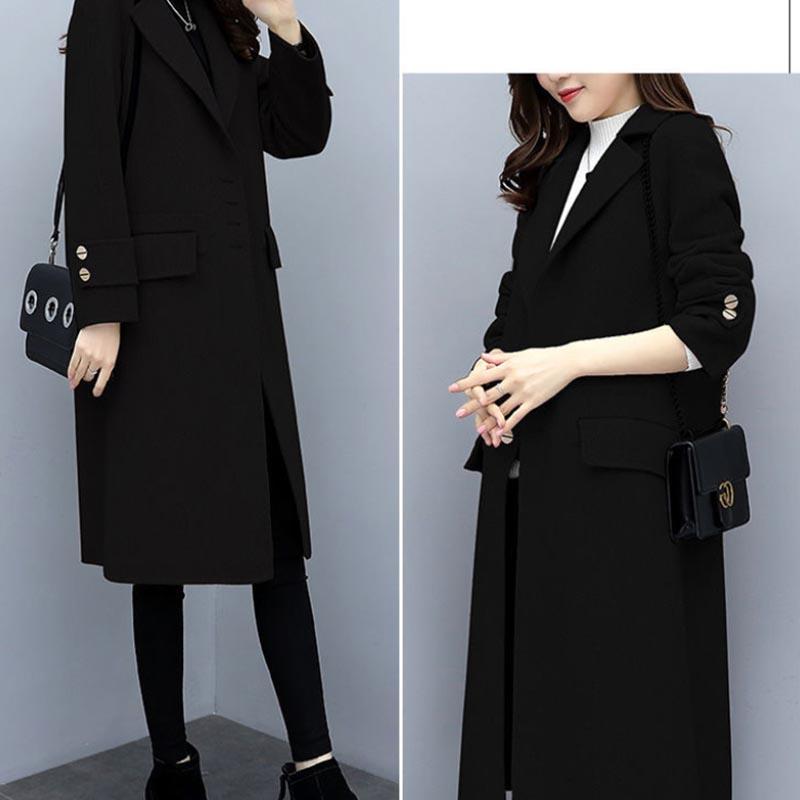 Coat Women's Mid-length Autumn and Winter Woolen Loose and Thin Over The Knee Popular Woolen Coat