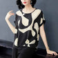 Imitation Silk Stitching T-shirt Women Spring and Summer New Short-sleeved Loose Round Neck Printed Top Blouse