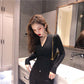 Pofulove Sexy Girl Must-have Base Knitwear Cross V-Neck Slim Knitwear Solid Color Bottoming Sweaters