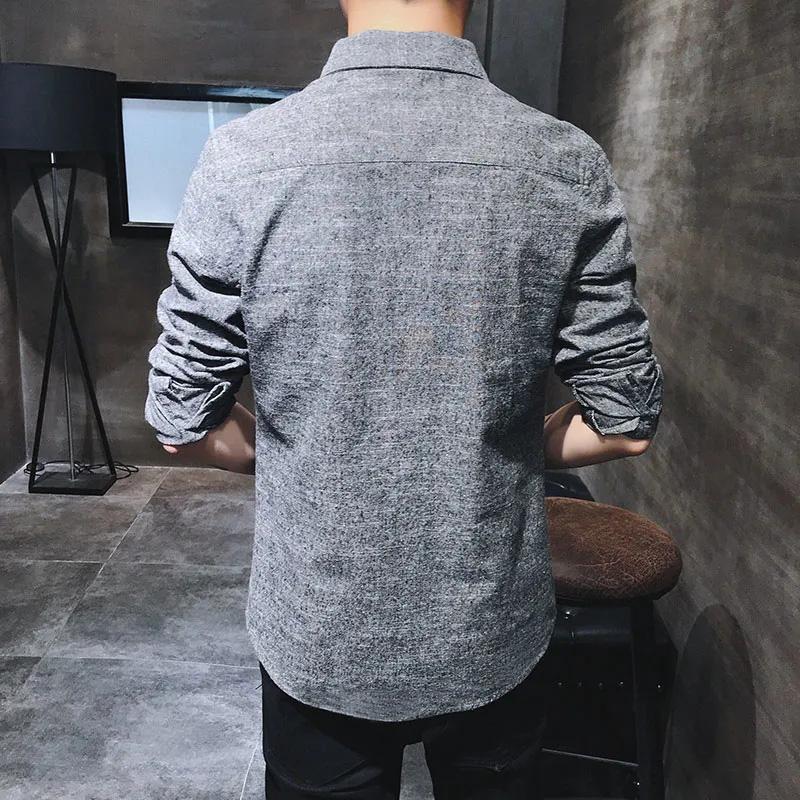 Spring and Autumn Men's Long-sleeved Shirts Korean Version Trend Men's Clothing Solid Color Cotton Casual Shirts Men's Youth Clothes