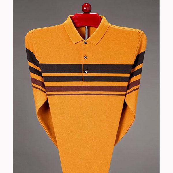Spring and Autumn Lapel Striped Long Sleeve T-Shirt Men's Thin Cotton Loose Polo Shirt Casual Business Top