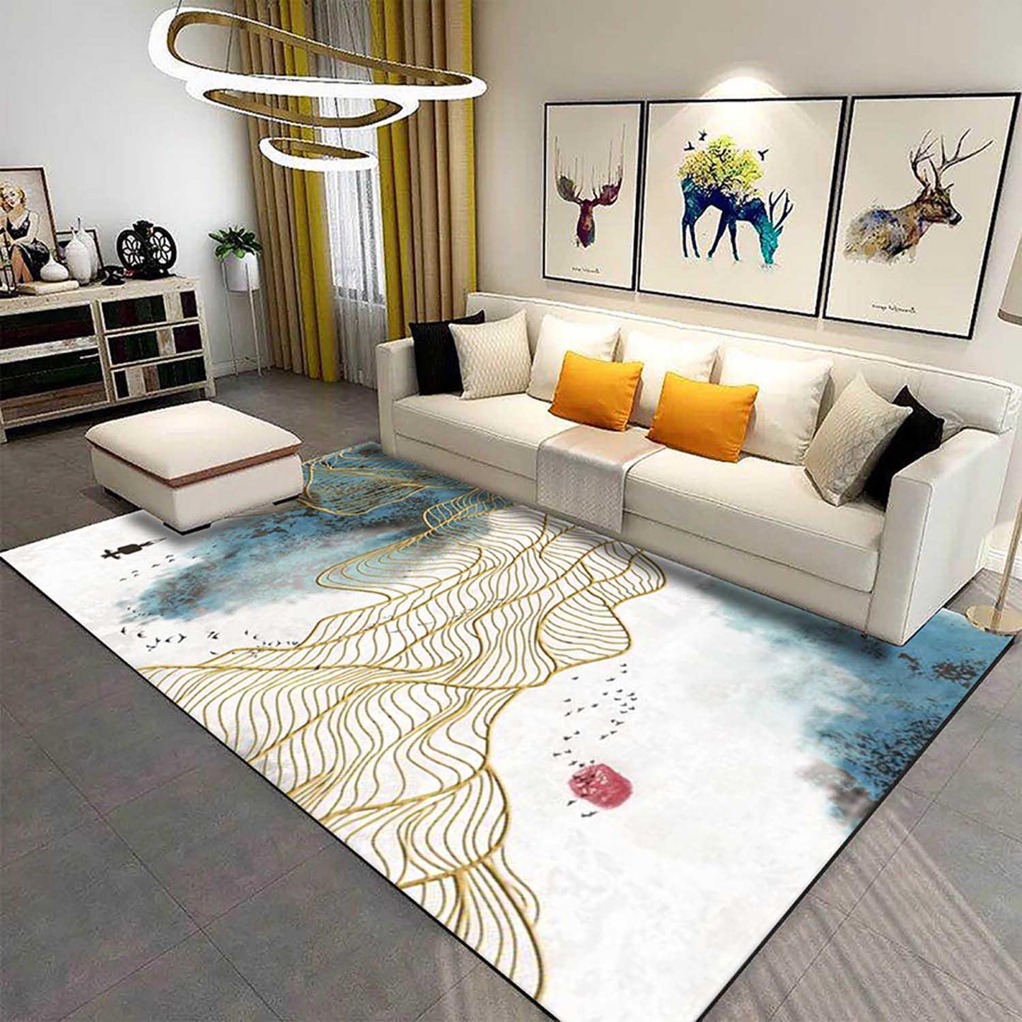 Creative Chinese Watercolor Flower Hallway Carpets for Living Room Sofa Kitchen Anti-Slip Floor Mat