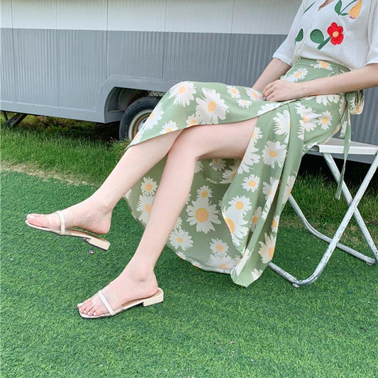 Loose Beach Skirt Half-length Skirt Summer Breathable Floral Pattern One-piece Lace-up Skirt Wrap Skirt Vacation Mid-length Floral Wrap Skirt