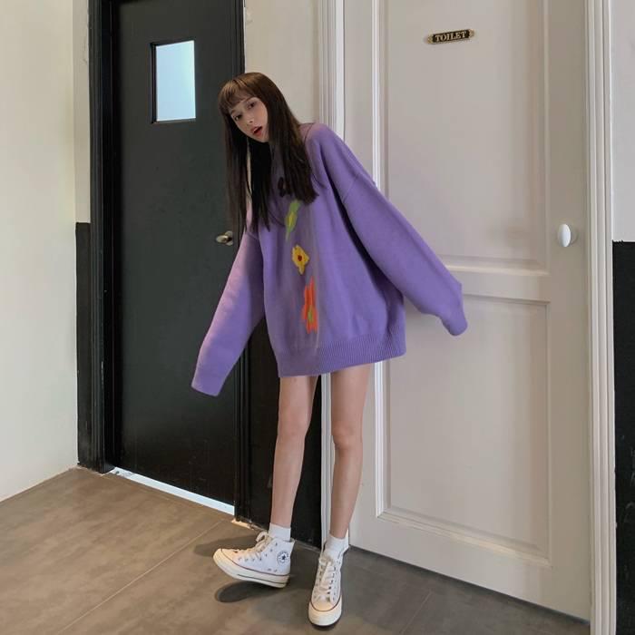 Winter Fashion Jacquard Loose Sweater Women's Pullover Round Neck Long Sleeved Sweater