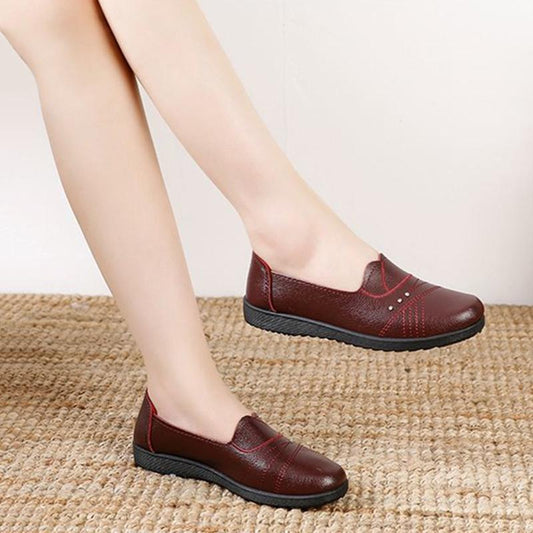 Soft Leather Mother Shoes Beef Tendon Soft Bottom Work Shoes Women's Flat Bottom Slip-on Comfortable Single Shoes Non-slip Casual Leather Shoes