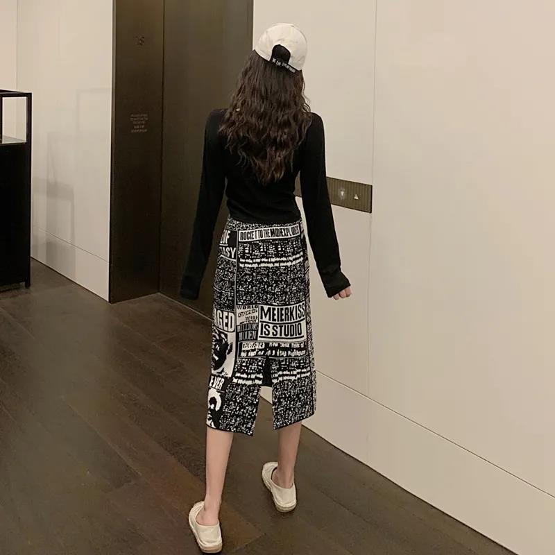Fashion Slit Bag Hip Skirt Knitted Half-length Skirt Female Autumn and Winter Mid-length One-step Skirt Bag Hip Skirt Winter Skirt Tide