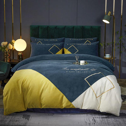 Winter Thick Milk Velvet Four-piece French Velvet Duvet Cover Sheet Crystal Velvet Embroidery Type Bedding