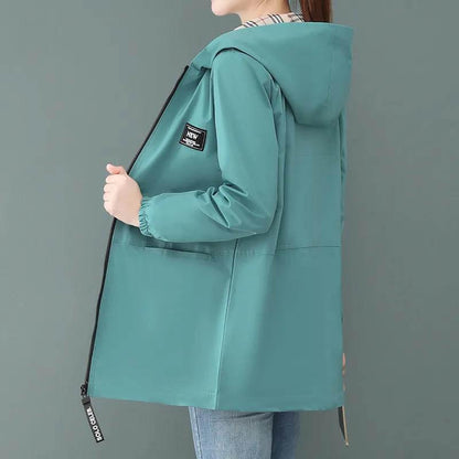 Spring and Autumn Windbreaker Hooded Jacket Loose Casual Mid-length Temperament All-match Jacket Women
