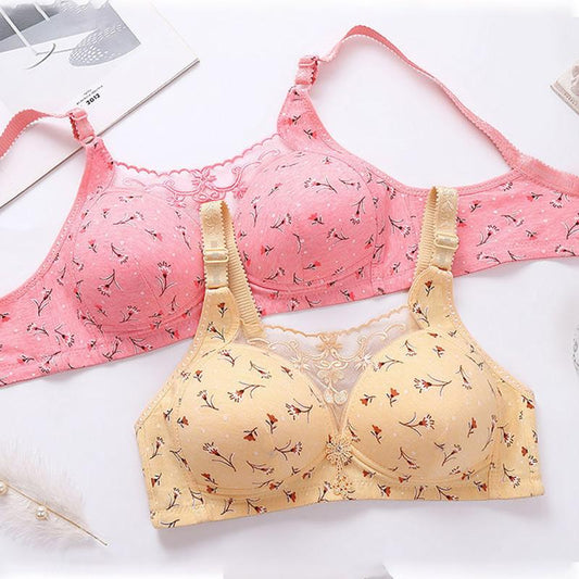 Large-size Thin Underwear Women's No Steel Ring Gather Bra, Anti-sagging, Upper Support Adjustable Lace Bra Women