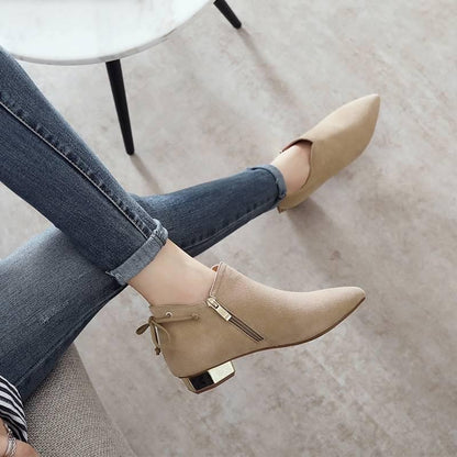 Women's Boots High Heel Warm Pu Zip Pointed Toe Ankle Chelsea Shoes Thick Heel Fashion
