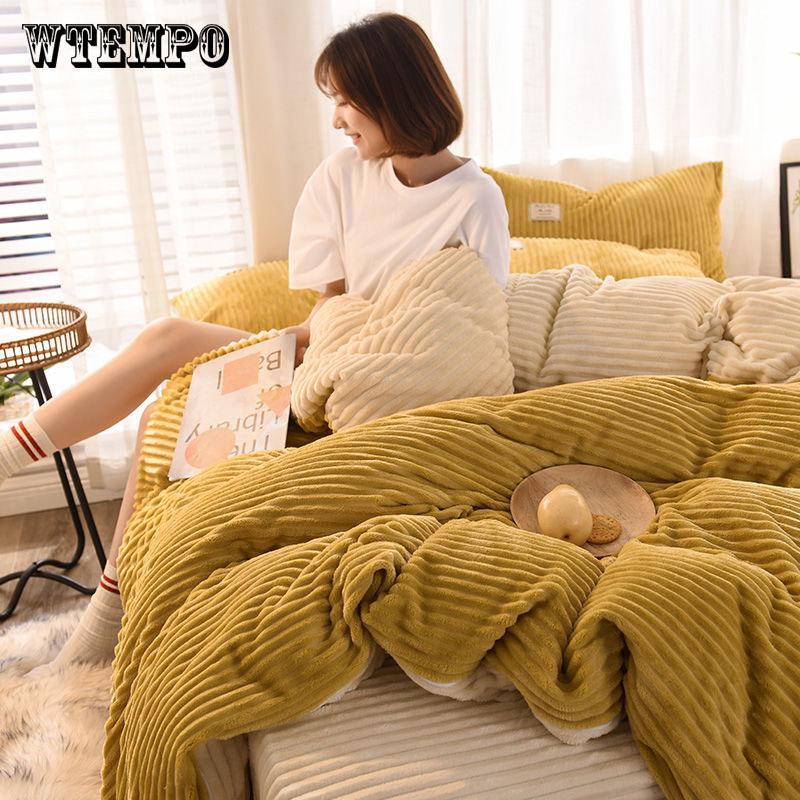 Flange Four-piece Set of Warm Plus Velvet Bed Set Down Shirt Set Comfortable Suit Winter Warm Plush Down Cover