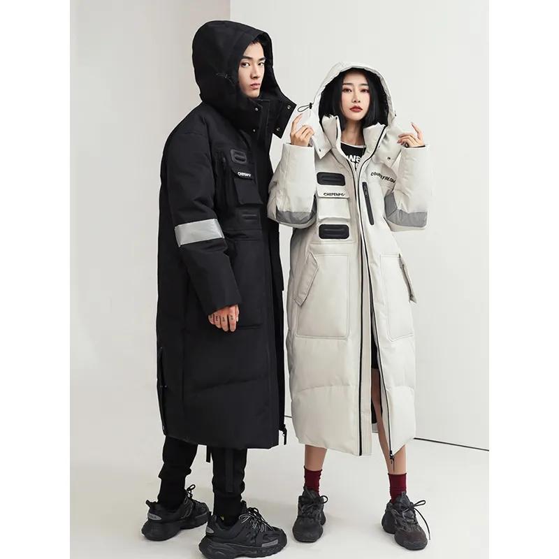 Over-the-knee Long Down Jacket Winter Men's and Women's Mid-length Tooling Thickened Korean Version Couple Decoration Body Coat Slim Coat