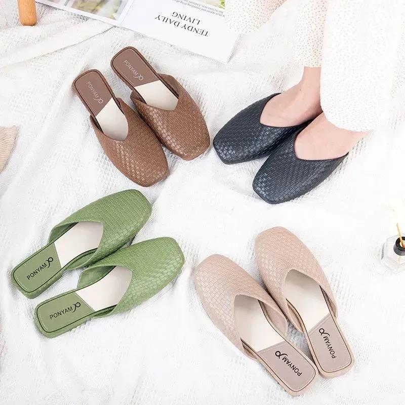 Fashion Slippers Women Summer Wear Korean Style Trend Lazy Wild Half-drag Fashion Flat Sandals and Slippers Women
