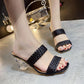 High-heeled Slippers Women's Summer Wear Fashion Woven Sandals Bohemian Ethnic Style Crystal Thick Heel Women's Summer Wear