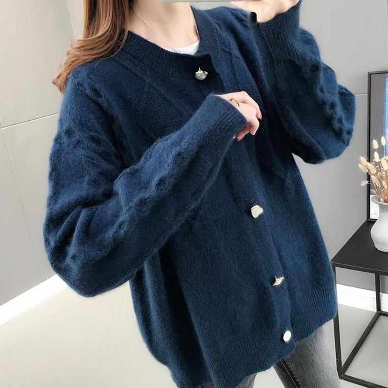 Autumn and Winter Cardigan Casual Jacket Fashion Knit Solid Color Sweater Loose-fitting Ladies Jacket