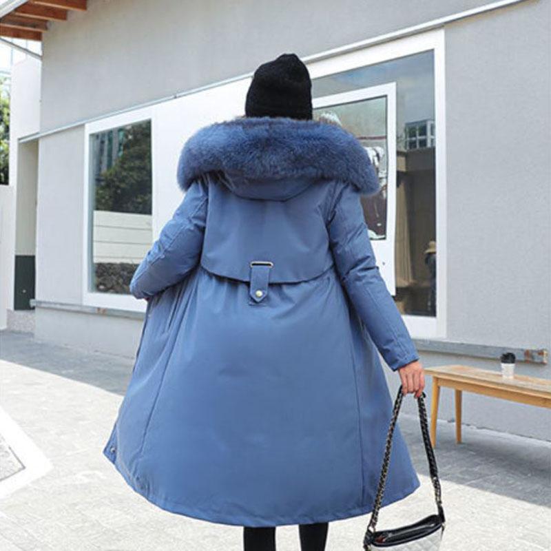 Winter Women's Parker Jacket Hooded Large Fur Collar Jacket Plus Velvet Thick Cotton Jacket Detachable Mid-length Parka Coat