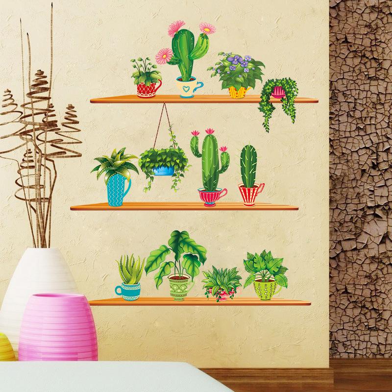 Nordic Style Art Wall Stickers Cactus Plant Plotted Bonsai Wall Decals Living Room Home Decoration G