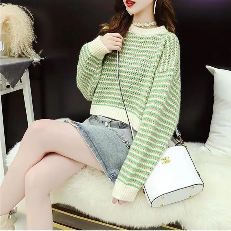 Autumn  Women Fashion Sweater Casual Knitting Sweater  Round Neck Pullovers Loose Casual Long Sleeve Sweater