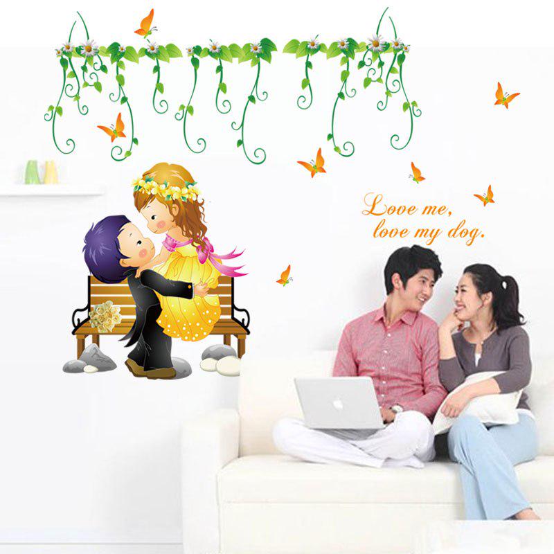 [Wall sticker ]New Cartoon Bride And Groom Wall Stickers Romantic Wedding Decorative Decals Wall Bed