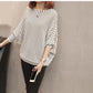 Vertical Stripes Bat Sleeve Loose Sweater One-neck Knitted Bottoming Shirt Spring and Autumn All-match Fashion Top Women