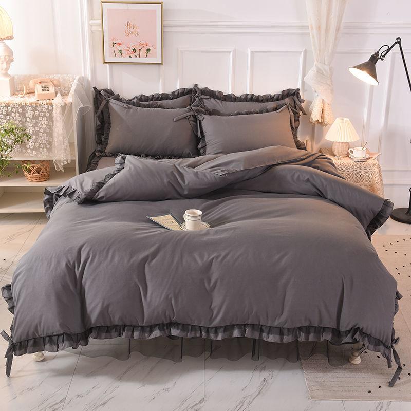 Princess Wind Bed Skirt Four-piece Lace Washed and Sanded Bedspread Sheet Quilt Cover Household Bedding