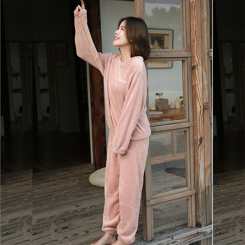 Winter Coral Fleece Women's Pajamas Keep Warm Cute Student Flannel Long Sleeves Can Be Worn Outside Home Clothes