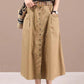 Woman Skirts Washed Cotton Skirt Female Summer High Waist Buttons A-line Skirts All-match Thin Calf-length Sashes Skirt
