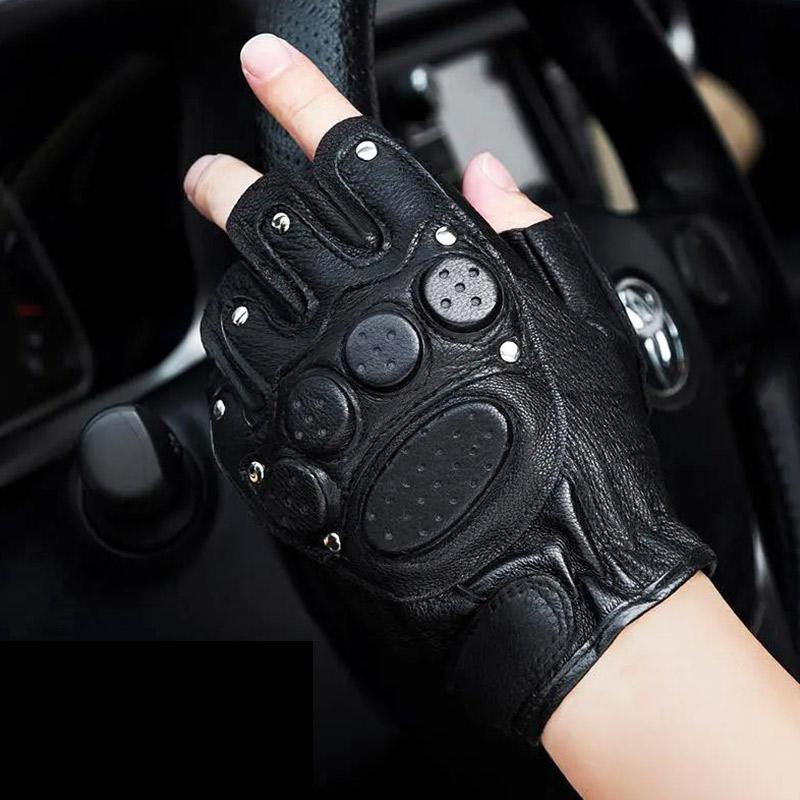 Sheepskin Half-finger Gloves Men's Four Seasons Riding and Driving Motorcycle Outdoor Tactical Training Non-slip Leather Gloves