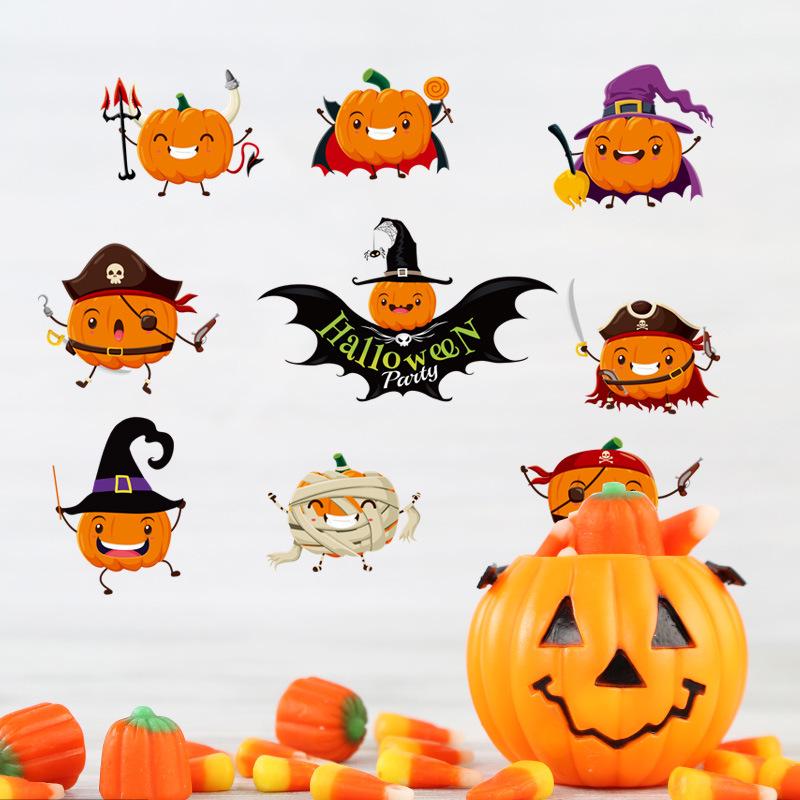 Glass door window stickers Halloween pumpkin lamp wall stickers