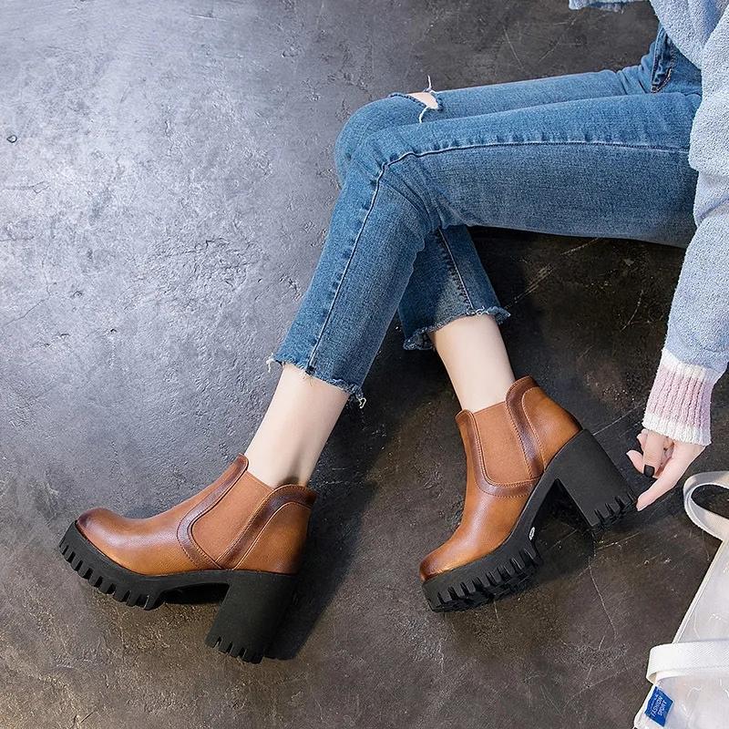 Thick-heeled Short Boots Women's Autumn and Winter Smoke Pipe Martin Boots High Heels All-match Height-increasing Shoes Single Boots High Heels