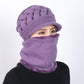 Women's Winter Windproof and Velvet Warm Knitted Woolen Cap Plush Pompon Cap Scarf Crochet Cap