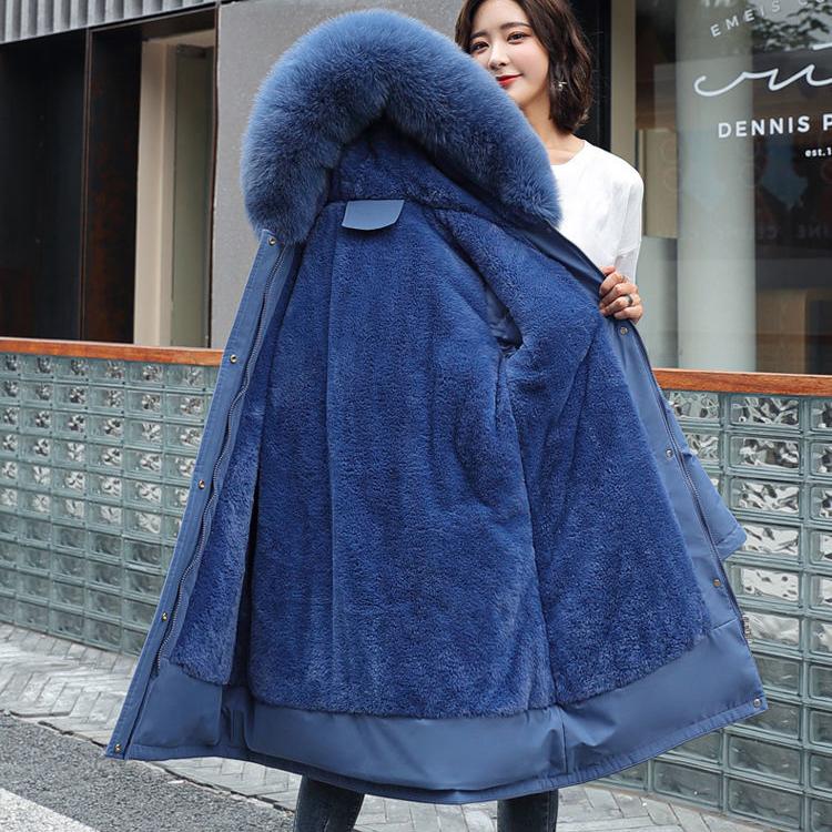 Winter Women's Cotton-padded Jacket Mid-length Large Size Fur Collar Plus Fleece Down Padded Jacket Padded Coat