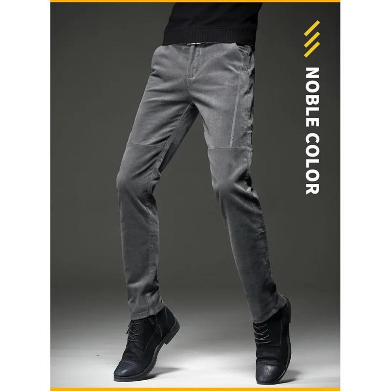 Men's Autumn and Winter Corduroy Casual Pants Slim-fit Pants with Small Feet Male Straight-leg Korean Style Trousers Business Streetwear Elastic Waist