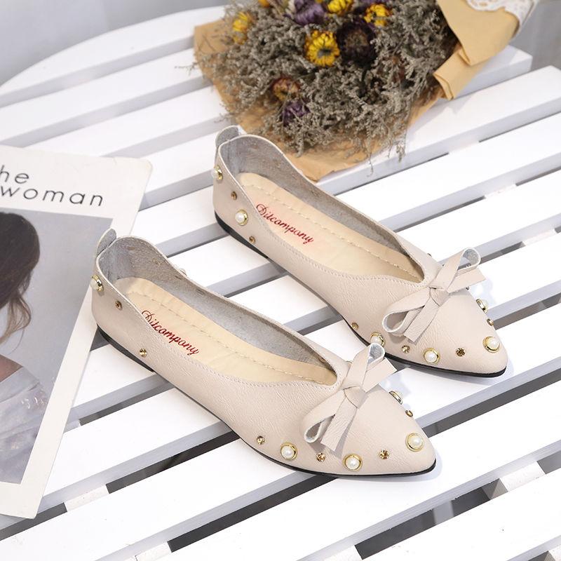 Bowknot Pointed Toe Flat Shoes Women's Soft-soled Shallow Slip-in Lightweight Flat-bottomed Shoes for Work Wear Women's Flat Shoes