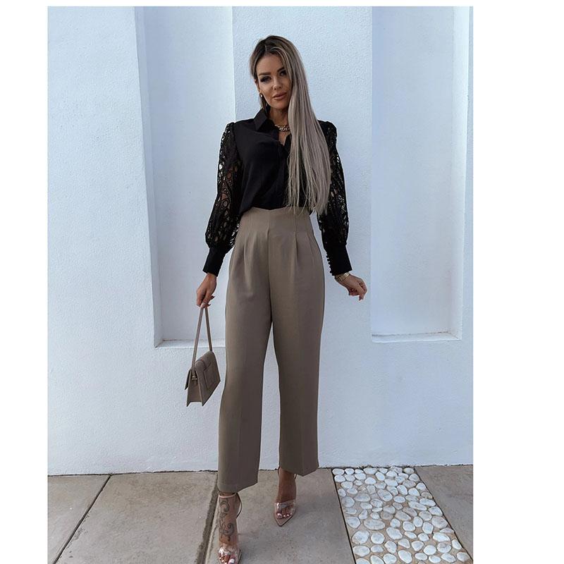 Elegant Long Sleeve Shirts Women Lapel Button Office Lady Top White Women's Sexy Embroidery Hollow Out Lace Blouse Streetwear Temperament Summer Top