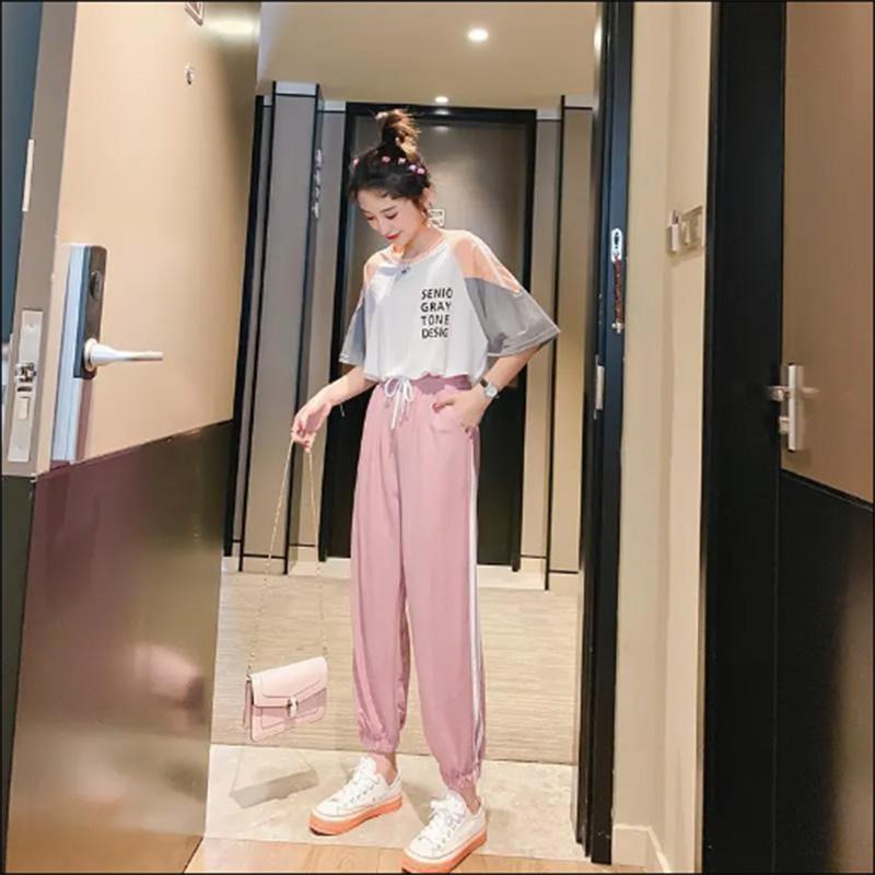 Sports Loose Casual Suit Women's Short-sleeved Trousers Summer Stitching Fashion Thin Sportswear Thin Two-piece Tide