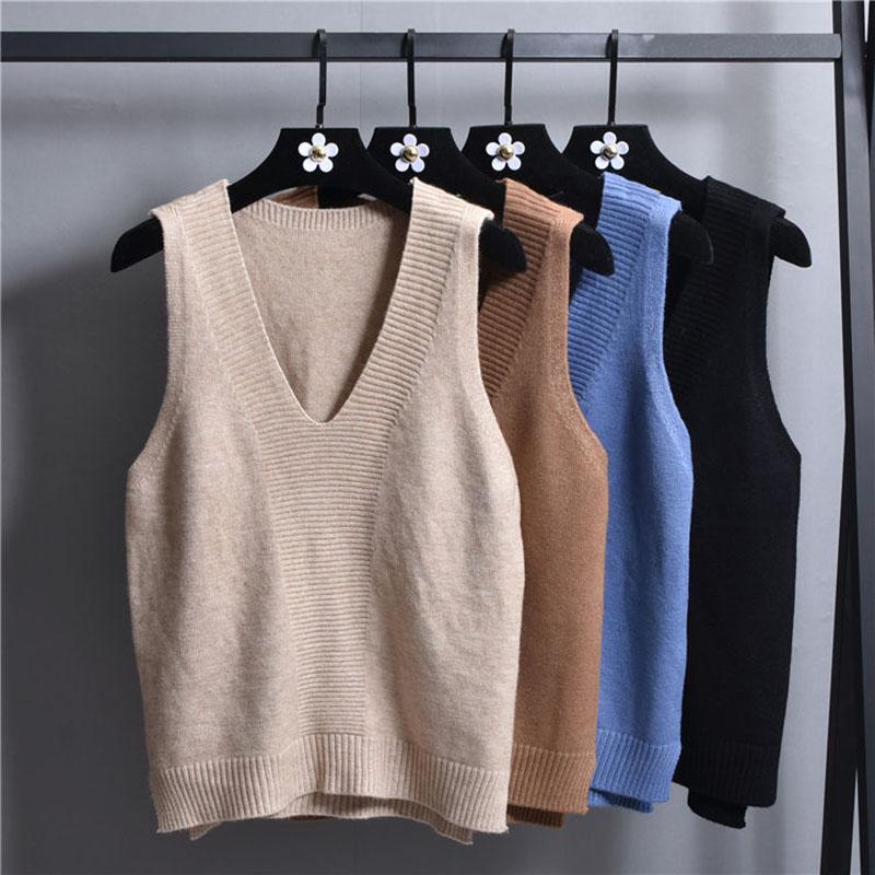 Autumn and Winter Short Loose Bottoming Shirt Waistcoat All-match V-neck Sweater Fashion Sleeveless Women's Vest