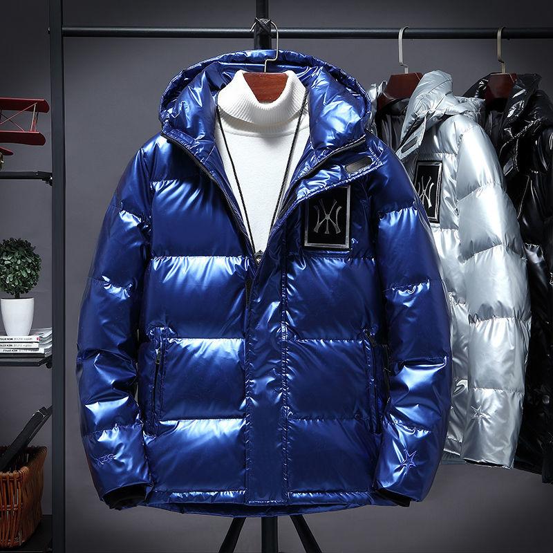 White Duck Down Men's Down Jacket Winter Fashion Trend Stand-up Collar Shiny Face Slim Black Jacket