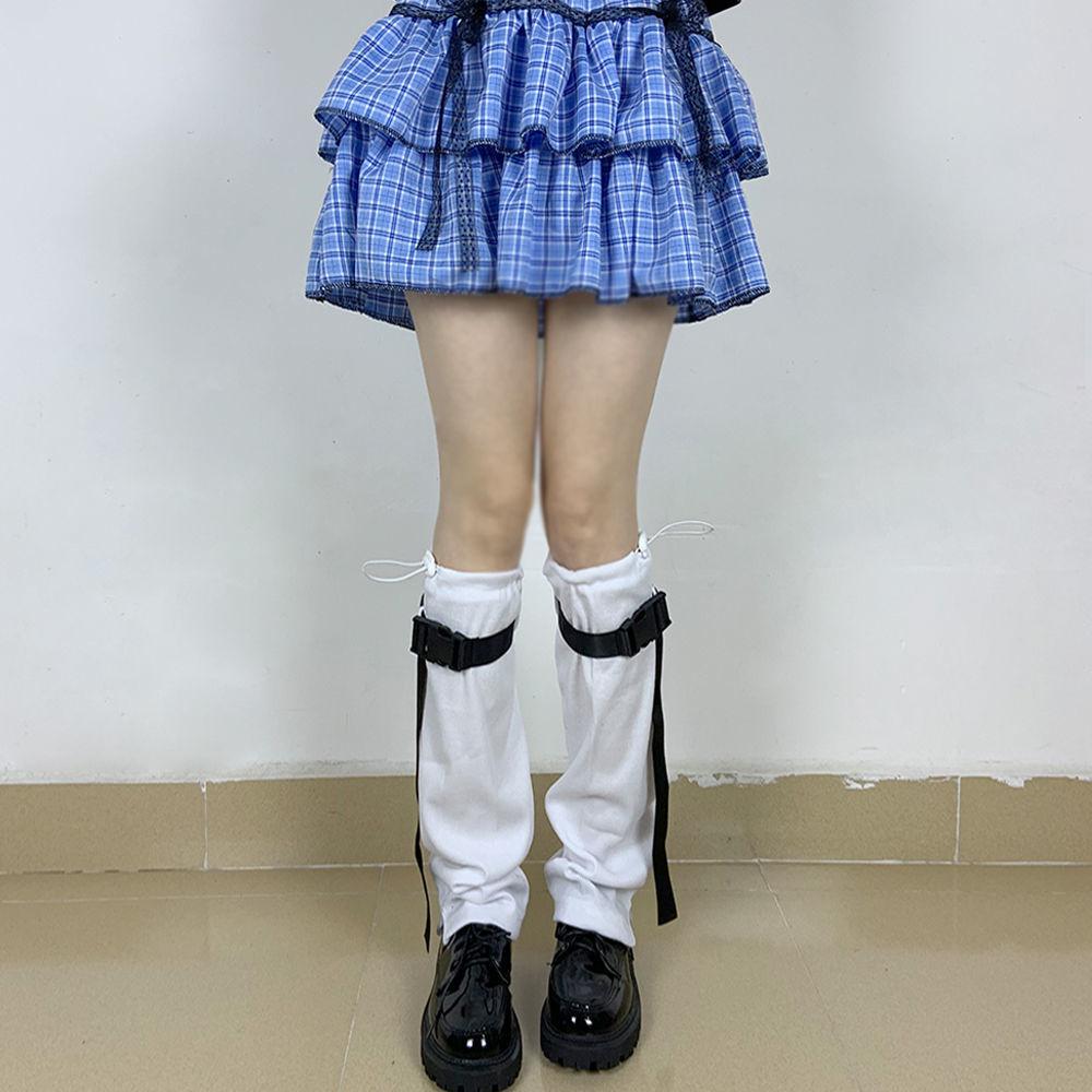 Sweet and Pure White Worker Belt Buckle Stockings Female JK High Tube Elastic Book Buckle Japanese Foot Cover Former Tide Homework