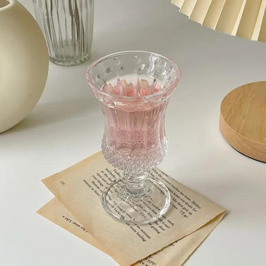 Ins Retro Embossed Goblet Transparent Glass Red Wine Champagne Glass High-value Cold Drink Glass