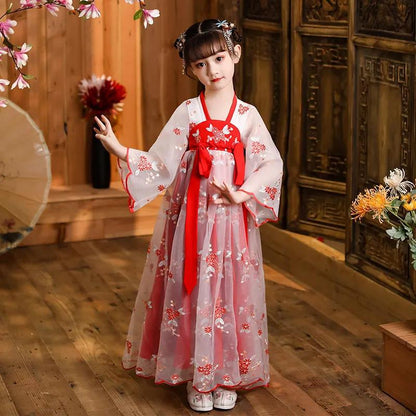 Girls' Hanfu Underwear Chinese Style Tang Costume Children's Ancient Costume Super Fairy Dress Cherry Blossom Princess Dress Spring Summer Costumes